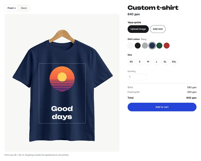 The designer with a navy shirt; the text has switched to white ink automatically.