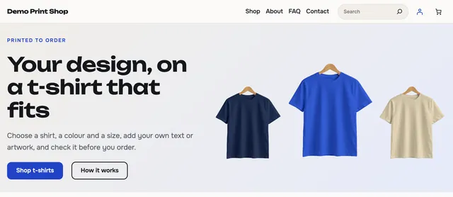 The front page, built from the theme’s patterns.