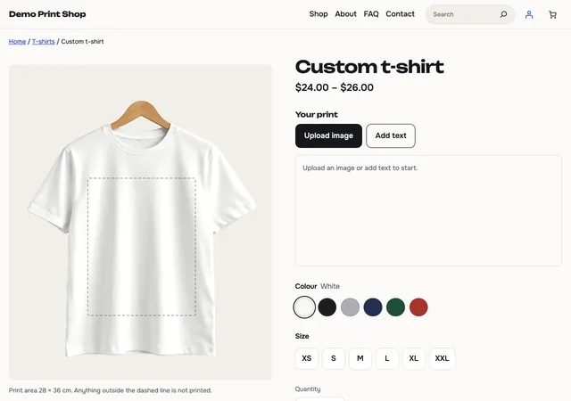 A product page with the PrintBlob designer.